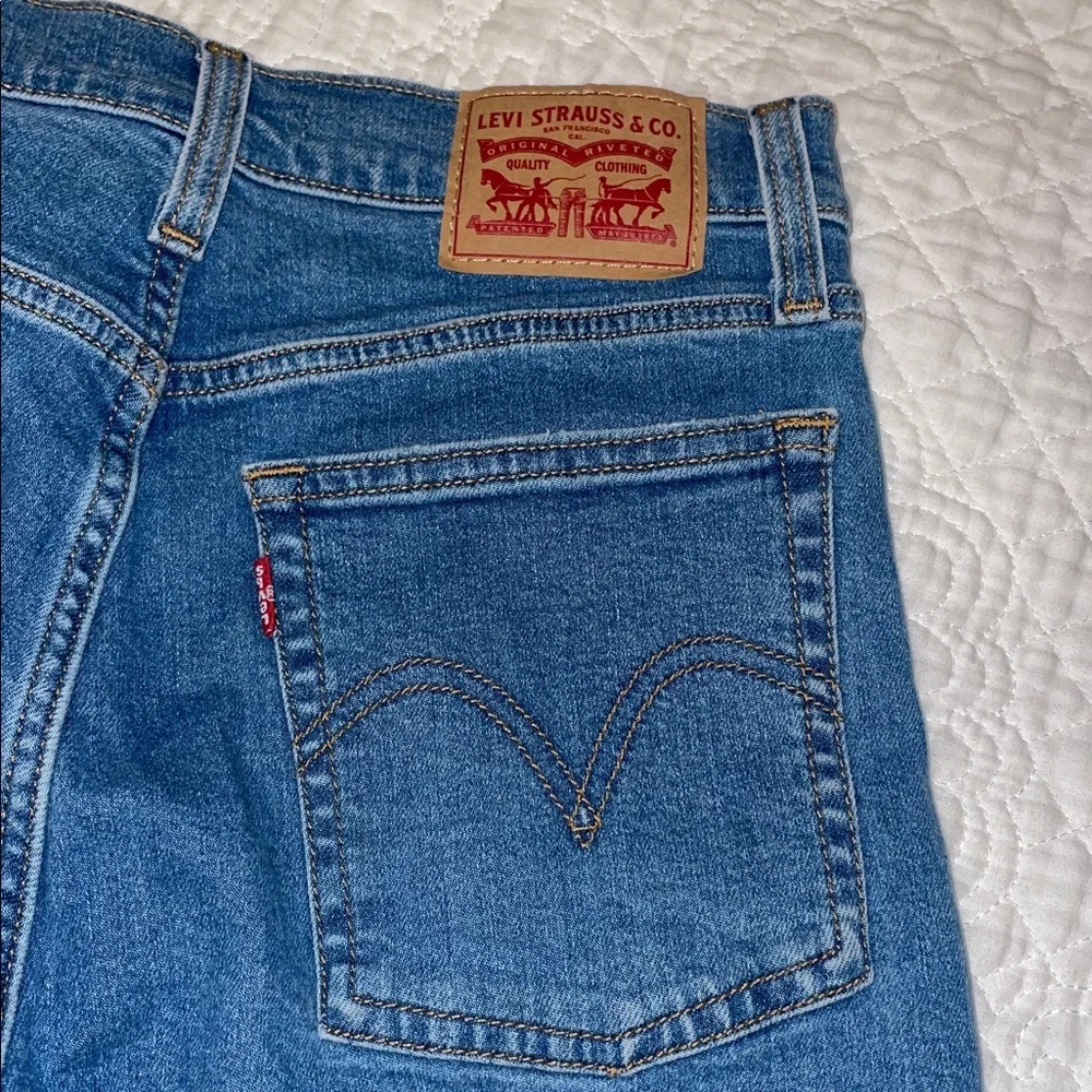 Levi’s. Wedgie Skinny Medium Wash Button Fly Distressed Jeans. Size 27
